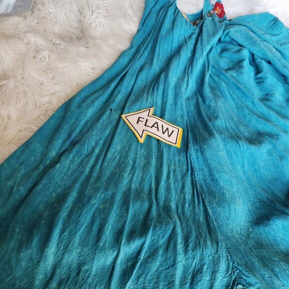 T-Party Turquoise Swing Dress size Large Embroidery Boho Hippie Sleeveless - Picture 14 of 16